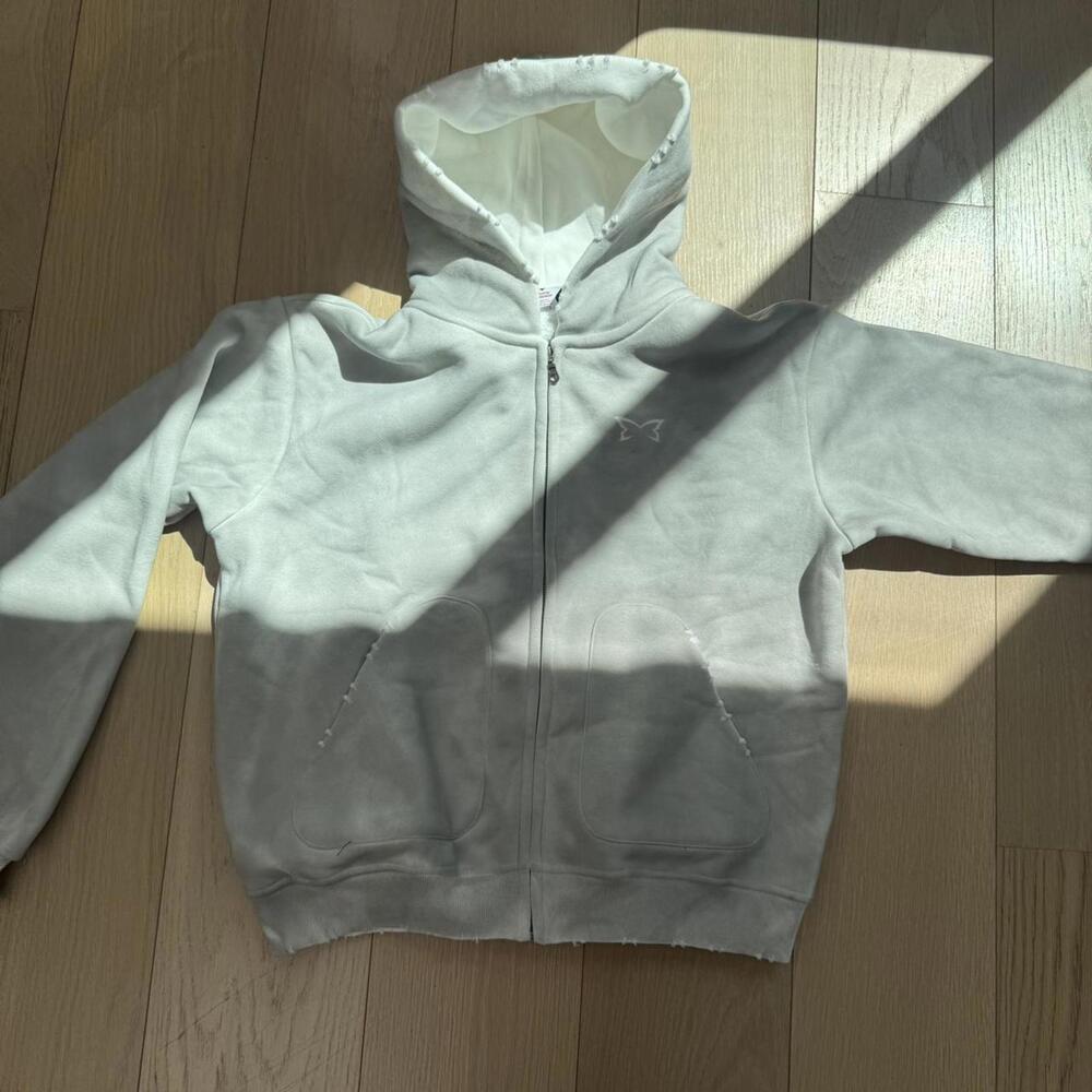 White and grey zip-up hoodie